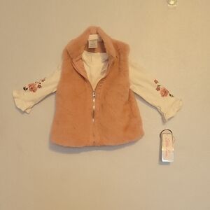 Little Lass Blush Faux Fur Vest with Floral Accents